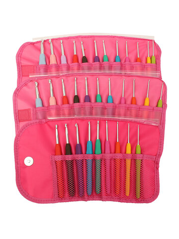 9-12 Pcs Set Multi Colour Soft Handle Aluminum Crochet Hooks Knitting Needles With Bag
