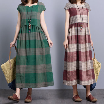 

Fat Sister Dress Large Size Foreign Air Loose Cover Belly Slim Fashion Plaid Dress Women's New