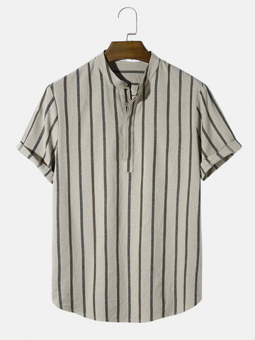 Stripe Concealed Placket Henley Shirts
