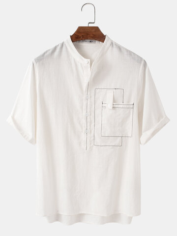 Designer Pocket Solid Henley Shirts
