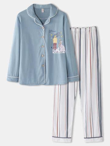Cotton Plus Size Striped Pajamas Sets