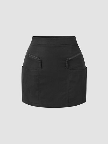 Solid Double Zip Pocket Skirt