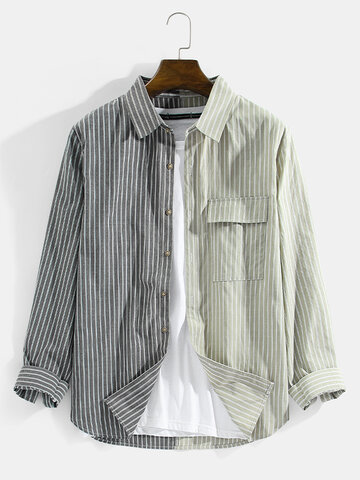Cotton Striped Patchwork Shirts