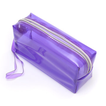 

Clear Cosmetic Bags Pouch Zipper Toiletry Multi Functional Plastic PP Bag Lady Makeup Case L Size, Purple pink light blue