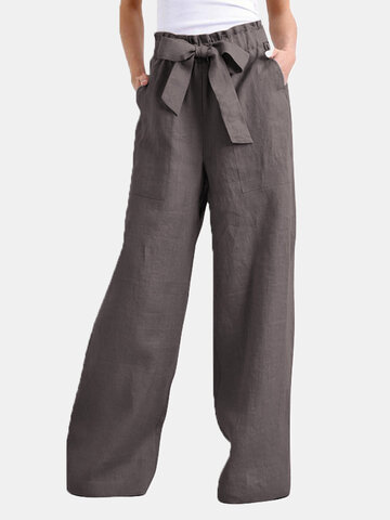 Elastic Waist Solid Color Pants