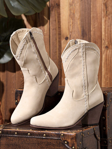 Pointed Toe Side-zip Heeled Cowboy Boots
