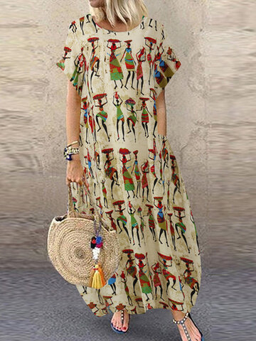 Vintage Ethnic Print Dress