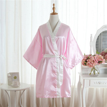 Pure Color Soft Kimono Design Bathrobes 