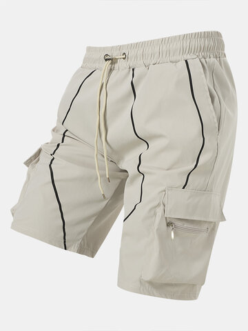 Elastic Waist Zip Pocket Mid Length Cargo Shorts
