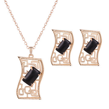 Elegant Jewelry Set Rectangle Resin Necklace Earrings Set