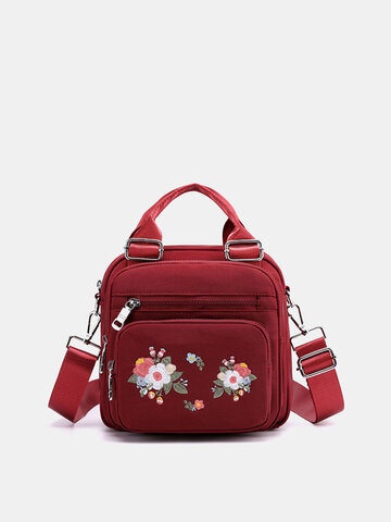 Nylon Embroidered Multi-carry Crossbody Bag