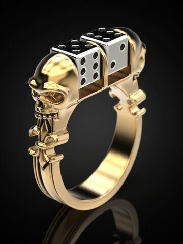 1 anello in lega di teschio con dadi d'oro