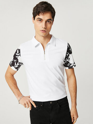 Mens Fashion Sleeve Print Zipper Shirt