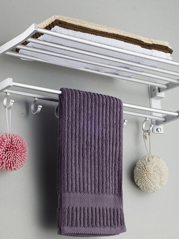 Aluminum Bathroom Towel Rack Polished Wall Mounted Towel Rail With 5Hooks Hanger