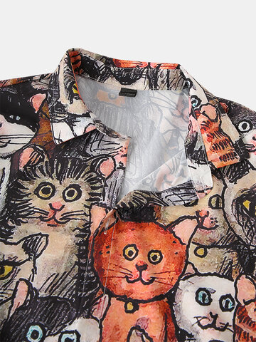 Halloween Allover Funny Cat Print Shirts