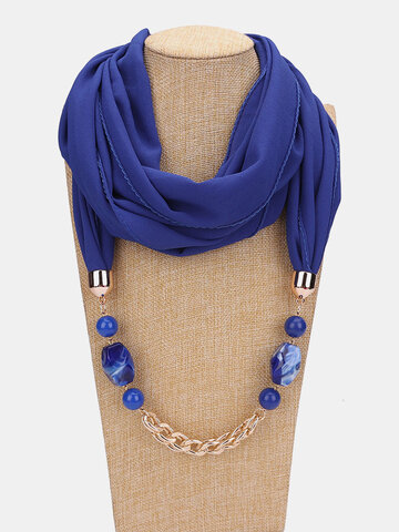 Beaded Chain Pendant Solid Scarf Necklace