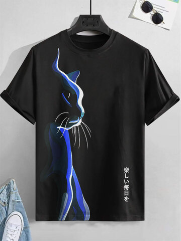 T-shirts imprimés japonais avec chat de dessin animé