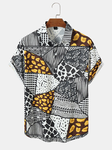 Block Leopard Mixed Print Shirts