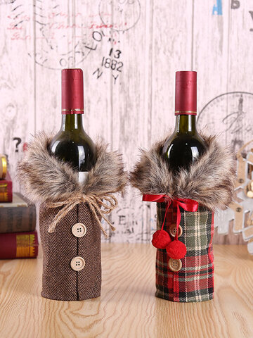 Set di bottiglie di tela di sacco con fiocco in stile natalizio 