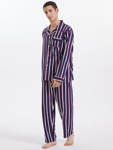 Striped Revere Collar Loungewear
