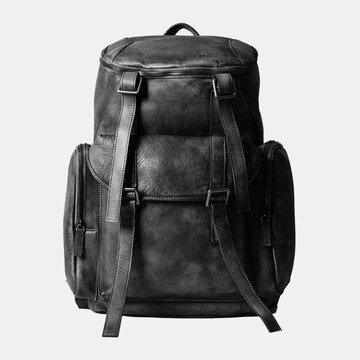 PU Leather Vintage Solid Multi-pocket Travel Bag Backpack
