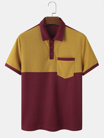 Contrast Patchwork Knit Golf Shirts