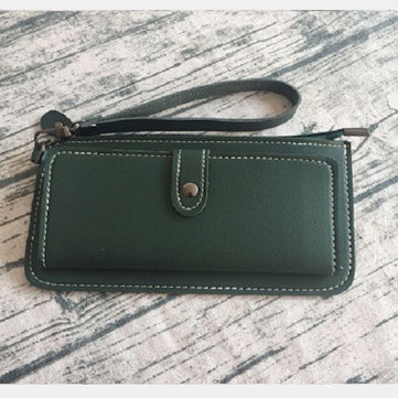 Women Faux Leather Solid Multi-function Long Wallet 