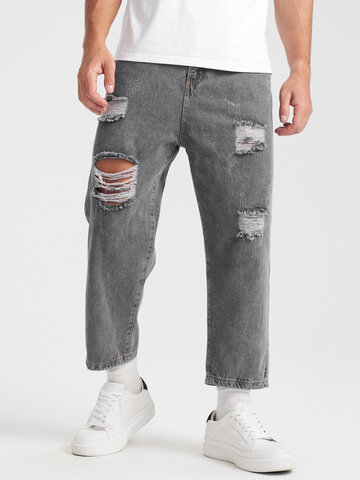 Ripped Straight Cropped Jeans