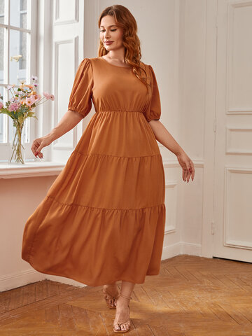 Plus Size Cut Out Tie-up Design Ruched Half Sleeves Dress