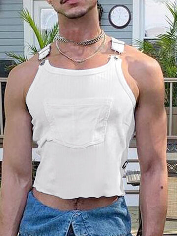 Men Adjustable Strap Buckle Stretch Knit Pit Vest