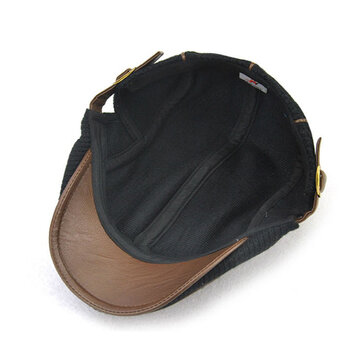 COLLROWN Men Leather Patchwork Color Beret Hat