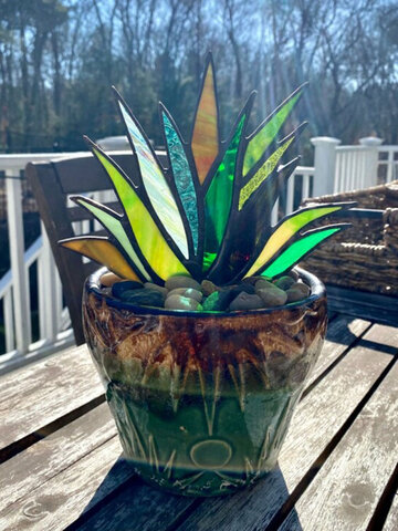 Mini Suncatcher Stained Agave Aloe Plante Flower Pot Ornament Home Yard Decor
