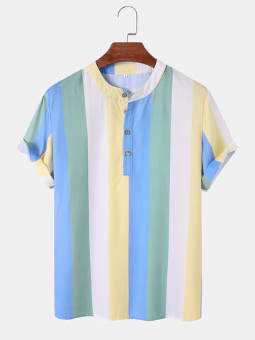 Rainbow Striped Print Skin Friendly Shirts