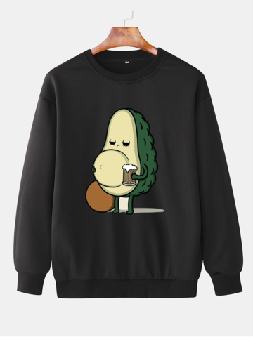 Cartoon Avocado Print Plain Sweatshirts