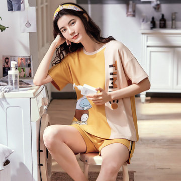 

Season New Cotton Pajamas Suit Women Short-sleeved Shorts Sweet Two-piece Suit Can Be Worn, Yellow