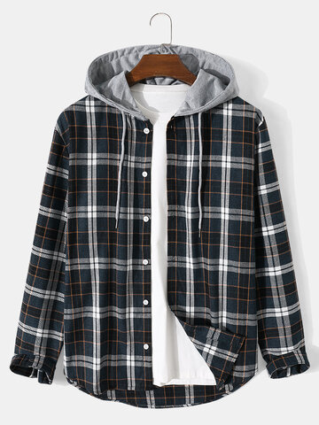 Plaid Button Up Hooded Shirts