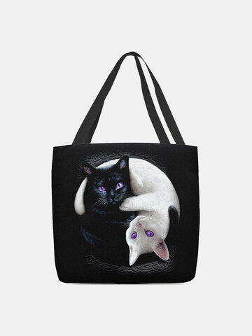 Black White Cats Shoulder Bag Handbag Tote
