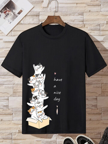 Cartoon Cat Slogan T-Shirts