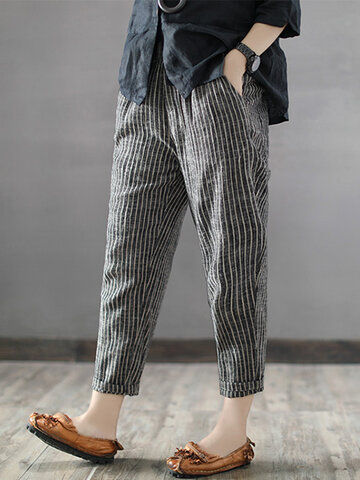 Vintage Striped Pockets Pants