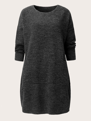 Solid Casual O-neck Sweater Dress