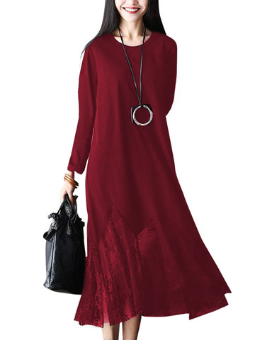 

O-NEWE Elegant Stitching Lace Dress, Black navy wine red