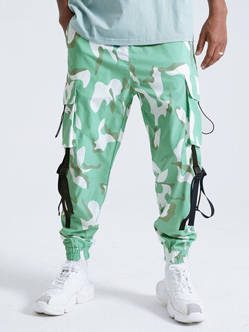 KOYYE Men Fashion Hip Hop Style Camo Print Flap Pocket Cargo Pants
