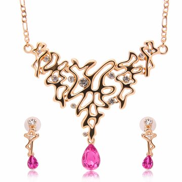 Alloy Jewelry Set Purple Crystal Rhinestone Tassel Earrings Necklace Set