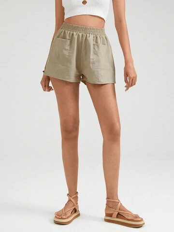 Solid Pocket Straight Leg Shorts For Women 