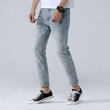 

Thin Section Jeans Male Trend 9 Points Slim Feet Men's Loose Hole Straight Nine Pants