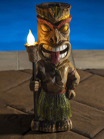 1 PC Creative Vintage Tribal Totem Figure Resin Statue Sculpture With LED Flickering Torch Light Outdoor Indoor Courtyard Garden Lamp Decor