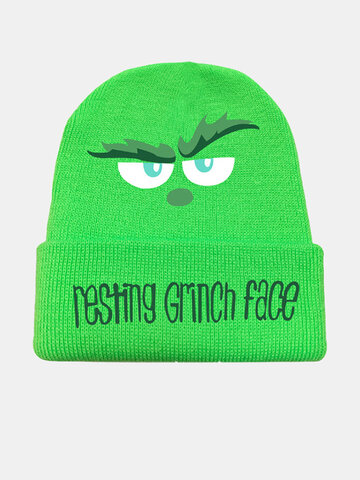 Men & Women Cute Cartoon Green Monster Pattern Knitted Beanie Hat