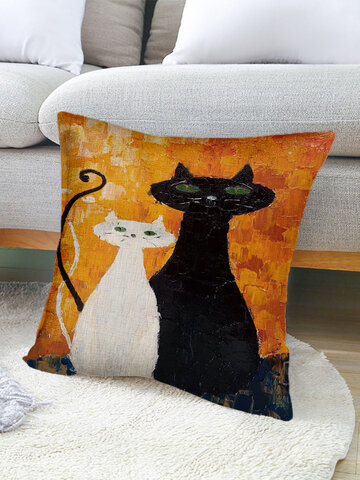 1 قطعة الكتان مجردة الكرتون القط Colorful أريكة السرير كرسي سيارة رمي غطاء وسادة الزخرفية غطاء الوسادة