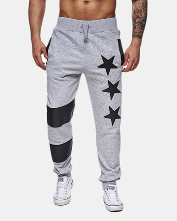 

Mens Sport Pants Elastic Waist Drawstring Stars Pattern Casual Sportwear, Black dark gray light gray