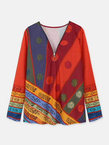 Ethnic Printed Zip Front Sweatshirt